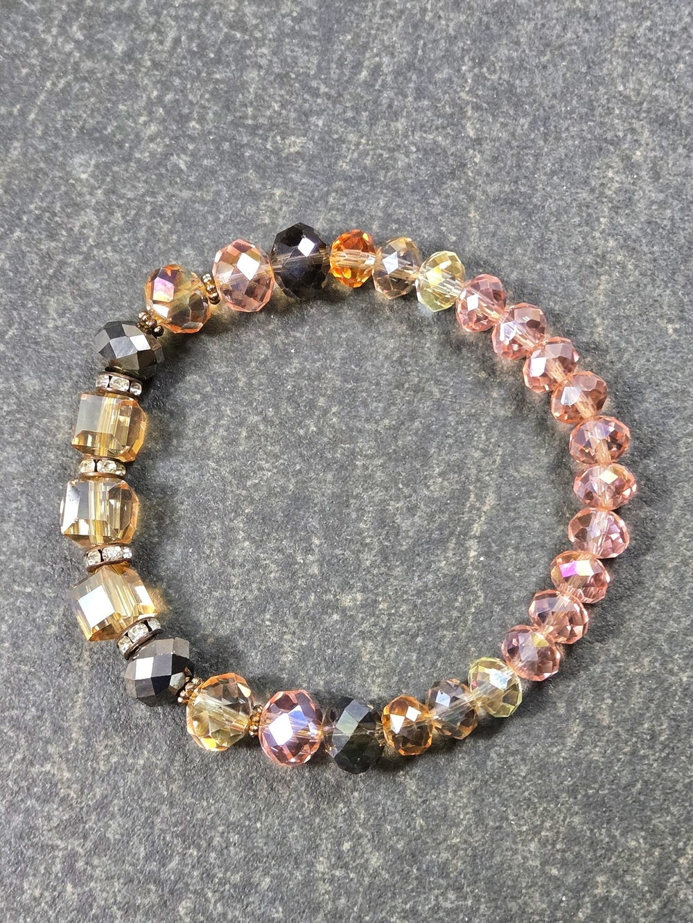 Faceted Crystal Stretch Bracelet in Pink & Gold
